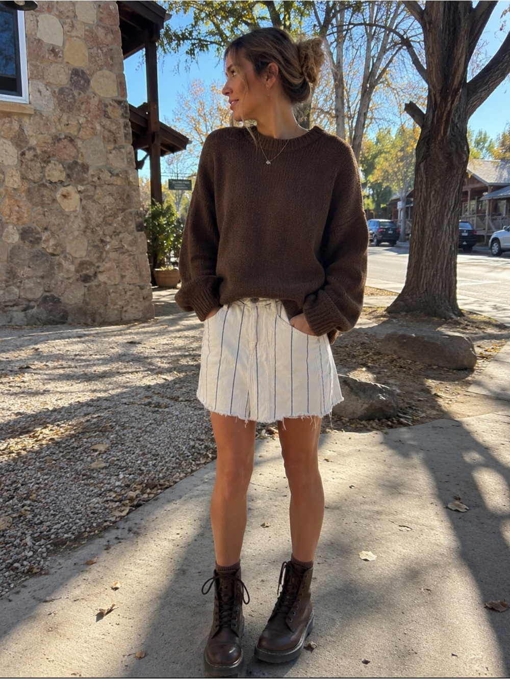 Skirt Denim | American Eagle white Striped Denim Skirt | 2
